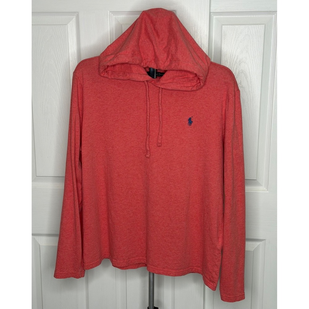 Polo Ralph Lauren Mens L Red Jersey Hooded T Shirt Long Sleeve Pony 710721660